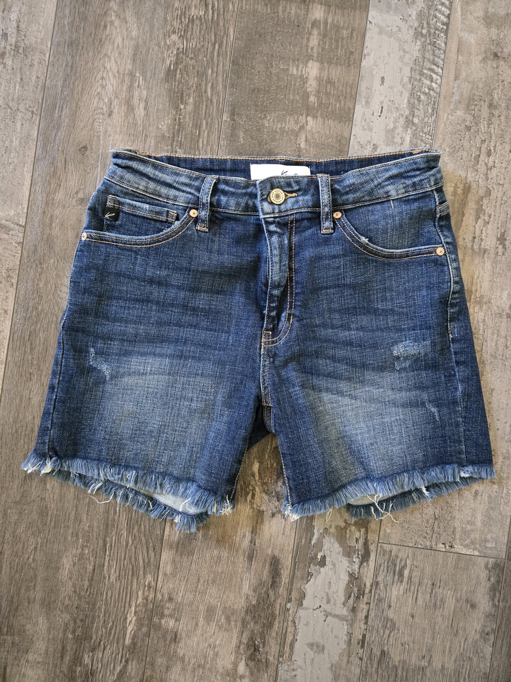 KanCan Medium Wash Denim Frayed Hem Shorts